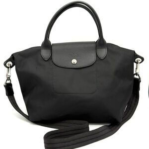 Longchamp Black Le Pliage Nylon Top-Handle Tote with Crossbody Strap